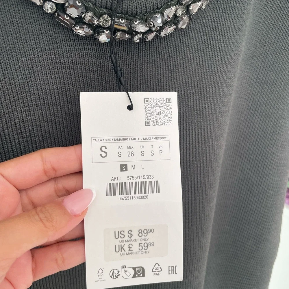 ZARA Embellished Gray Mini Dress - Picture 7 of 7